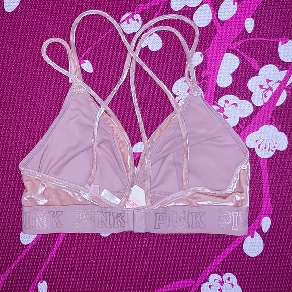 Victorias secret Pink velour Bralette Pink NWT M velvet crossback bra New! - Picture 2 of 2